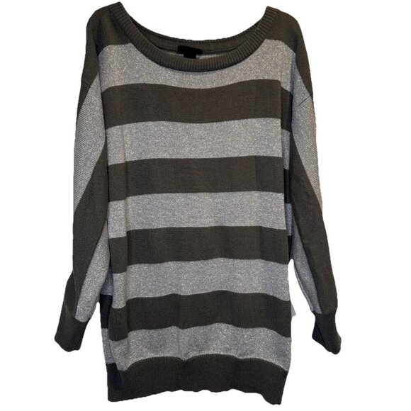 Lane Bryant Women’s Gray Silver Stripe Scoop Neck Sweater Tunic Sz 18/20W - Picture 1 of 10